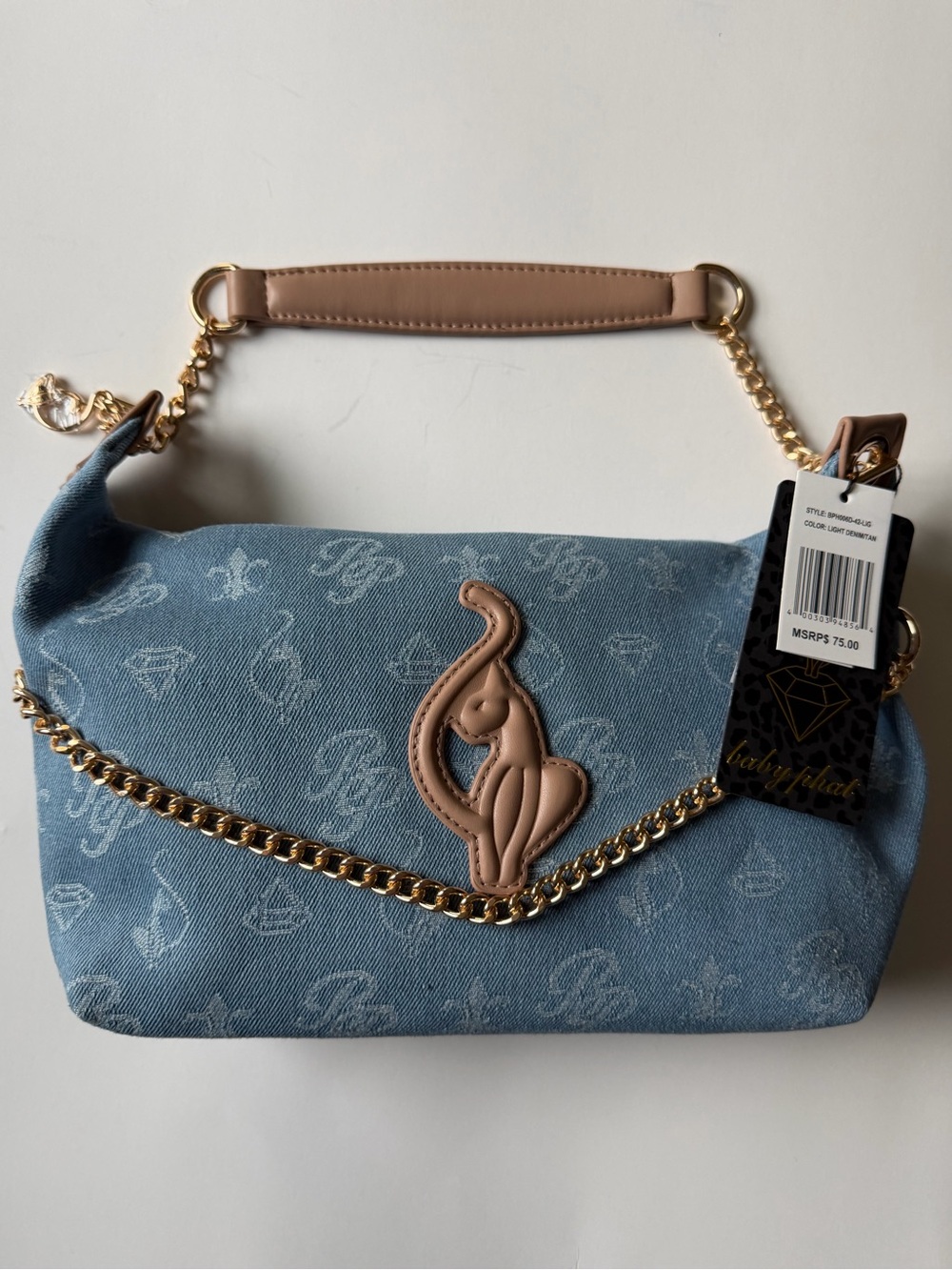 NWT Baby Phat Light Denim Monogram Cat Logo Shoulder Bag